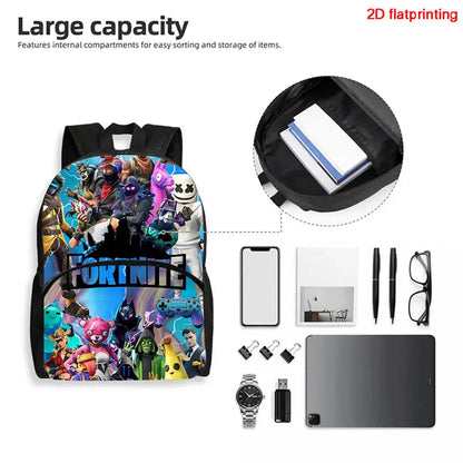 Conjunto de 2 Peças de Mochila Escolar Infantil FORTNITE Cartoon, Mochila Leve e Resistente e Estojo com Bolso Frontal, Meninos e Meninas 5-10