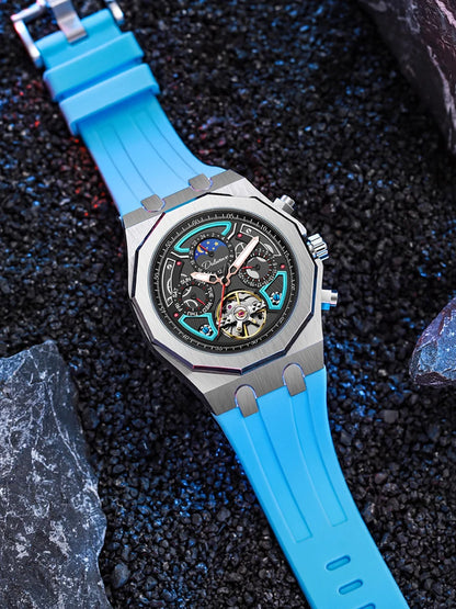 Top Brand Sport Watches with Tourbillon Stainless Steel Rubber Strap Multifunction Dial Automatic Watches Reloj Hombre New