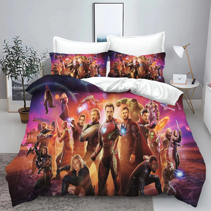 Conjunto de capa de edredão e fronhas The Avengers Hero para cama, decoração de quarto para adulto, menino ou menina, criança, solteiro ou casal, tamanho grande