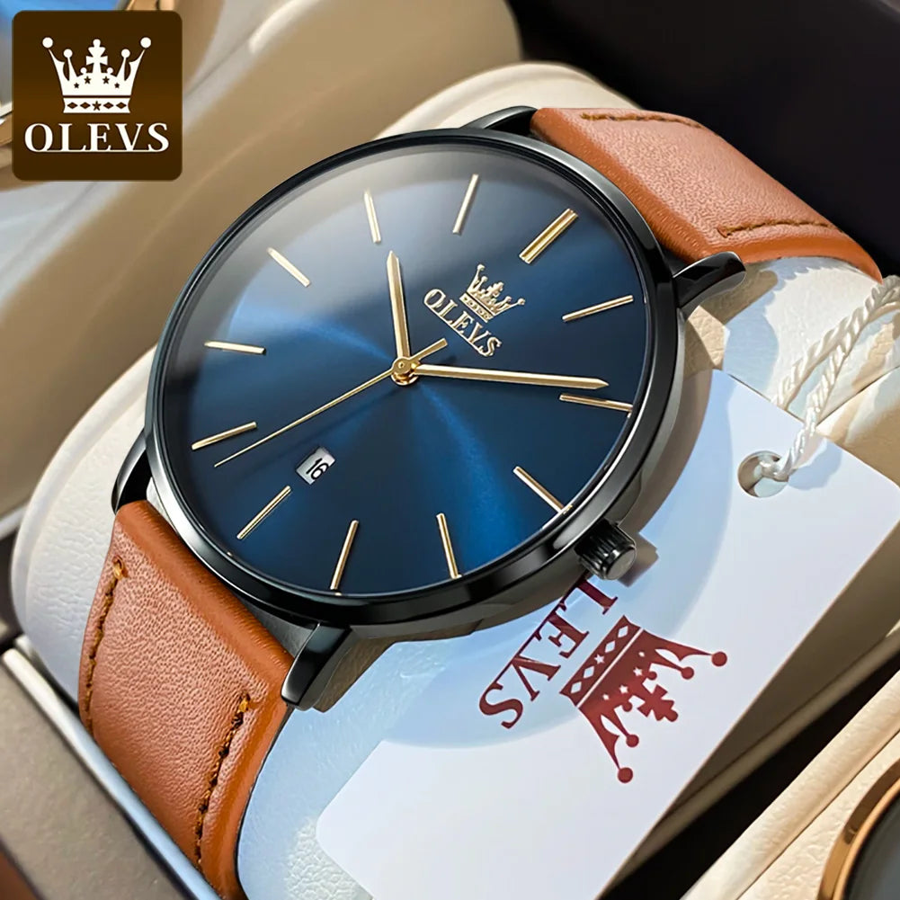 OLEVS 5869 Men's Watch Japan Quartz Movement Thin Case Fashion Waterproof Watch For Men Calendar Simple Original Male Wristwatch