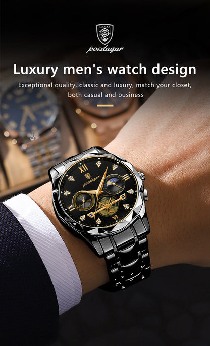 POEDAGAR Top High Quality Man Wristwatch Stainless Steel Chronograph Business Men Watch Waterproof Luminous Quartz Men's Watches