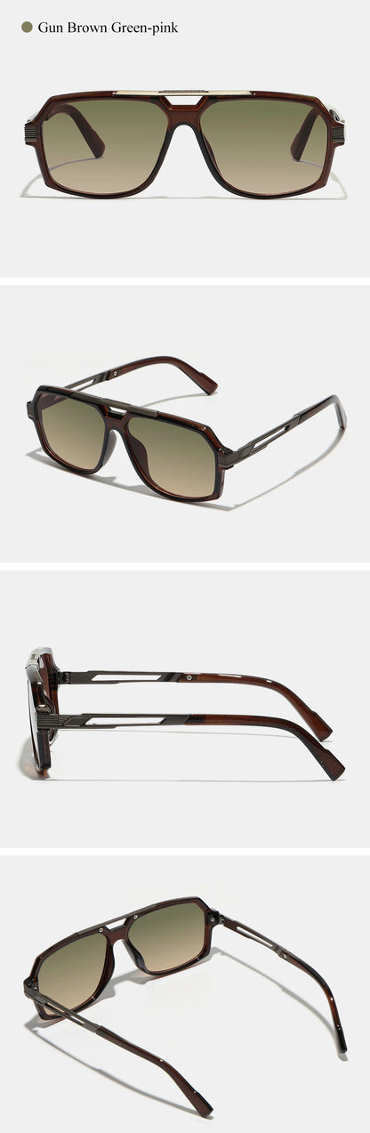 Ruiao Double-Bridge Pilot Sunglasses UV400 Fashion Gradient Shades Metal Frame Unisex Sun Glasses for Men And Women Driving