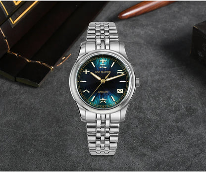 San Martin 39mm Enamel Sunray JianZhan Dial Men GADA Watch 90S5 Automatic BGW-X1 10Bar Sapphire 5-Link Bracelet SN0144CG