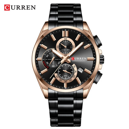 CURREN Men's Stainless Steel Chronograph Watches with Luminous Hands,Triple Sub-Dials Auto Date Fashion Design Quartz Wristwatch
