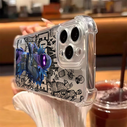 Capa de Telemóvel Fortnite para iPhone 17 16e 16 15 14 13 12 11 Mini Air Pro Max X XR XSMax 7 8 Plus, Transparente e Antiqueda