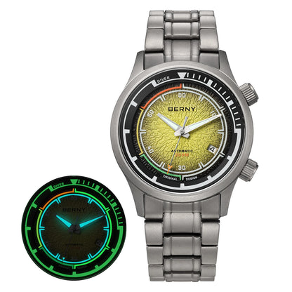 BERNY Titanium Diver Watches for Men 20ATM Super Luminous Automatic Mechanical Men's Dive Watch Sapphire Swim Diving Wristwatch