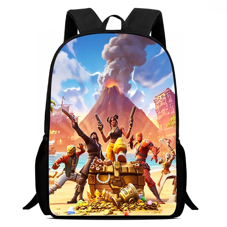 Mochila leve Fortnite Cartoon de 15 polegadas com alças ajustáveis para crianças, saco escolar diário para meninos e meninas dos 5 aos 9 anos
