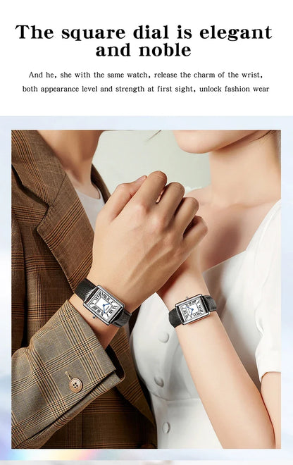 SANDA New Couple Tank Watches Wear Resistant Leather Strap Luxury Square Dial Waterproof Sports Casual Men Women Quartz Watches