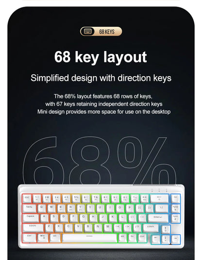 FREEWOLF M68SE Mechanical Feel Keyboard 68 Keys Mini Wired Compact Keyboard Silent for Laptops, Gaming and Office Use