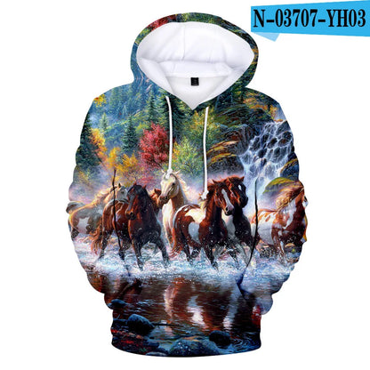 Classic Dolphins tigers wolves galloping horses animal 3D Print Hoodies Long Sleeve Sweatshirts Adult/Child Casual Pullovers