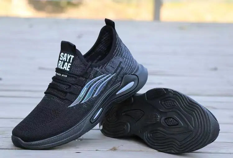 Breathable Running Shoes Men's Sporty Casual Outdoor Travel Lightweight Rubber Outsole Flat Heel round Toe Knitted Mesh Upgraded