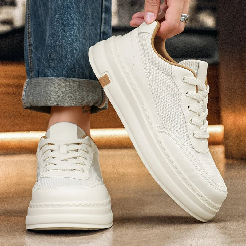 British Style Casual Leather Shoes Men Classic Soft Leather Breathable Lace-Up Walking Shoes Flat Brand Minimalist Driving Shoes