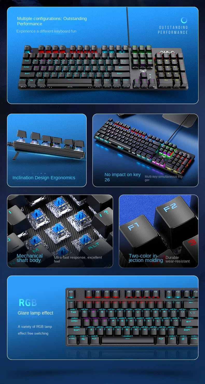 Wired Mechanical keyboard Gamer USB Keyboards gaming Backlit Musical 100% Computer 104 keys keyboard Ergonomic PC keyboard