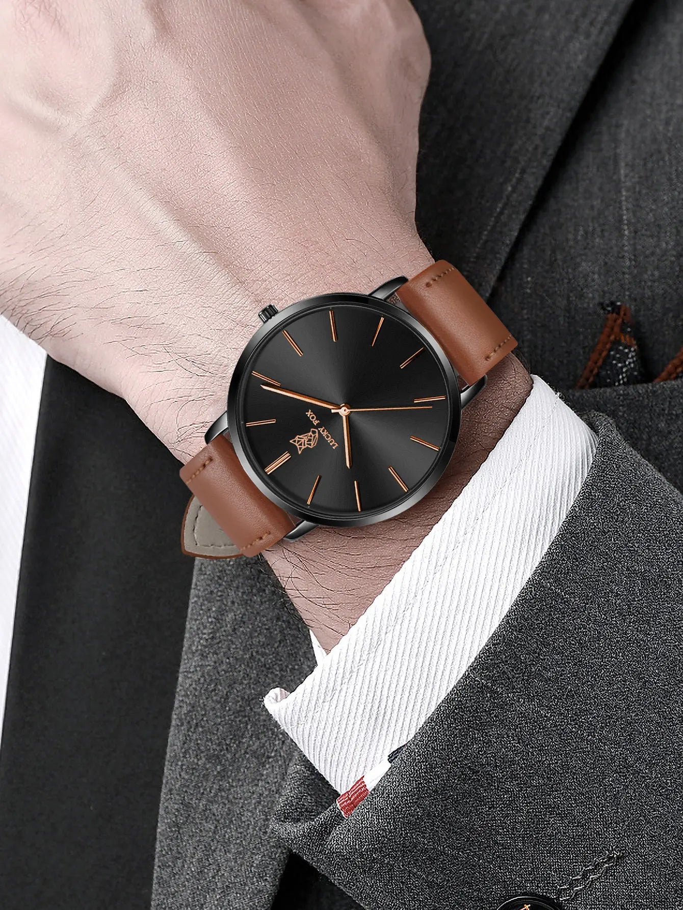 LUCKY FOX Classic Luxury Men Watch Simple Casual Men and Women Round Large Dial Quartz Watch Clock Gifts Men Reloj