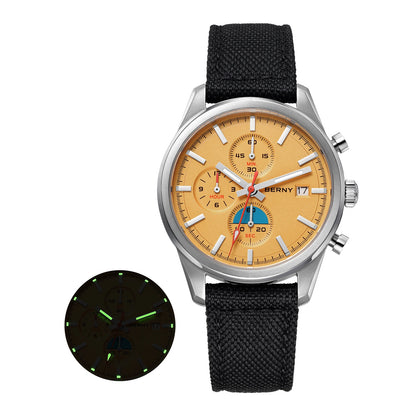 BERNY Chronograph Watch for Men/Women 37mm Dial Woven Fabric Sapphire AR Coated 5ATM Fashion Sport Calendar 316L Couple Watch