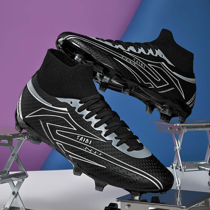 AG/FG Long Studs Soccer Shoes，PU Fabric Mixed Upper，TPU Sole Wear Resistant Anti Slip，Men Women Kids Youth Outdoor Sports