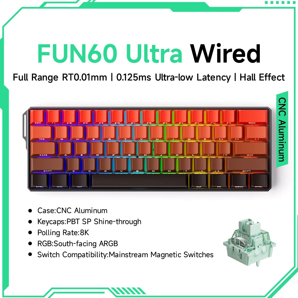 Akko MonsGeek FUN60 mechanische Tastatur mit Magnetschaltern, 60% Gaming-Tastatur, Rapid Trigger 0.01mm, 8K ARGB, HE/TMR Custom-Tastatur