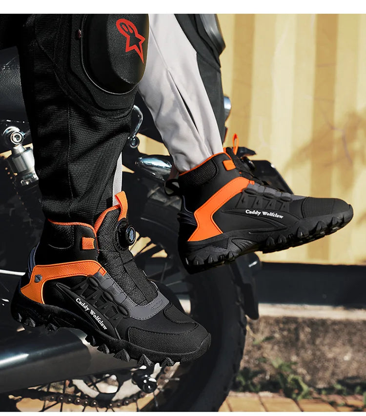 Casual Leather Motorcycle Riding Boots for Men Off-Road Motocross Shoes Breathable Wear Resistant
