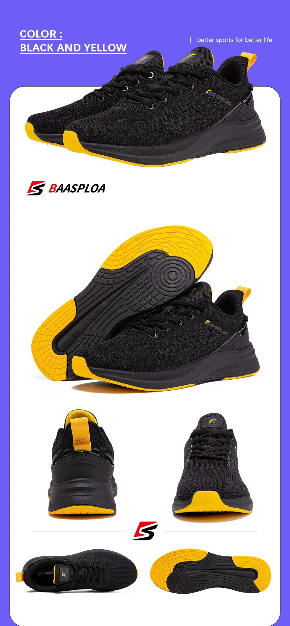 Ténis de corrida para homem Baasploa – Ténis casuais de malha, leves e de design, para corrida, respiráveis, com atacadores, para caminhada desportiva
