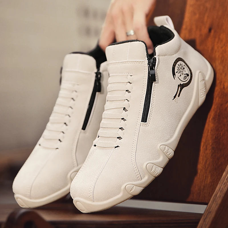 Men's Casual Shoes Side Zipper Short Boots Versatile Flat Bottom Trendy Fashionable Men's Shoes Suitable for Outdoor Sports