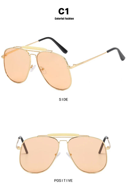 Metal Frame Pilot Sunglasses For Women Double Bridge Champagne Sun Glasses Woman Luxury Square Clear Oversize Shades