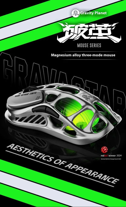 GravaStar M2 Wireless Gaming Mouse PAW3395 26,000 DPI, Magnesium Alloy Tri-Mode Bluetooth, 2.4GHz & Wired RGB Gaming Mouse