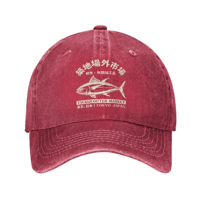 Japanense Tsukiji Fish Market Washed Tokyo Japan Baseball Cap Sun High Quality Washed Trucker Hat Female Male Snapback Cap