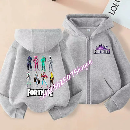 Novo hoodie infantil Fortnite com fecho de correr, estilo cartoon anime, casual e respirável, casaco para meninos, primavera 2026, roupa para criança