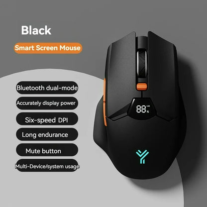 Rato sem fios 2.4G Bluetooth com ecrã de visualização, bateria de grande capacidade de 600mAh e botões de toque leve para gaming e escritório