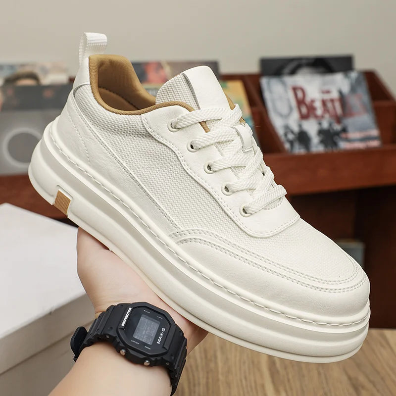 British Style Casual Leather Shoes Men Classic Soft Leather Breathable Lace-Up Walking Shoes Flat Brand Minimalist Driving Shoes