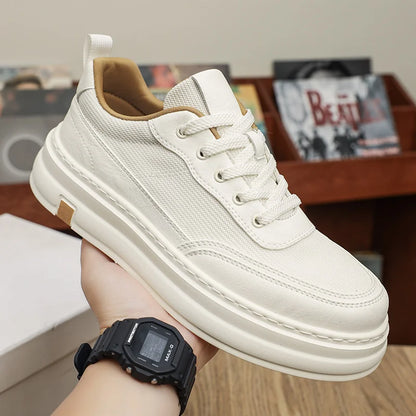 British Style Casual Leather Shoes Men Classic Soft Leather Breathable Lace-Up Walking Shoes Flat Brand Minimalist Driving Shoes