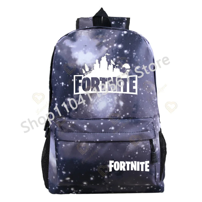 Mochila Red Jade F-Fortnited Battle Royale com carregamento USB, figuras anime e compartimento para material escolar para estudantes