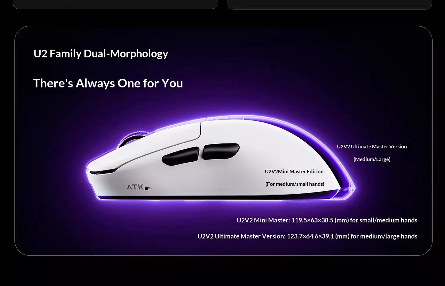 ATK U2 V2 Mini Ultimate Wireless Gaming Mouse, PAW3950 Ultra Sensor, 8KHz Polling Rate, Lightweight Tri-Mode Ergonomic Esports Mouse