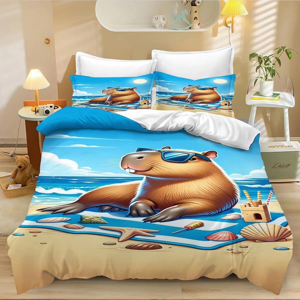 4 Cartoon Capybara Duvet Cover Pillowcase Capybara Bedding Set Adult Boy Girl Bedroom Decoration Children Single Double Size
