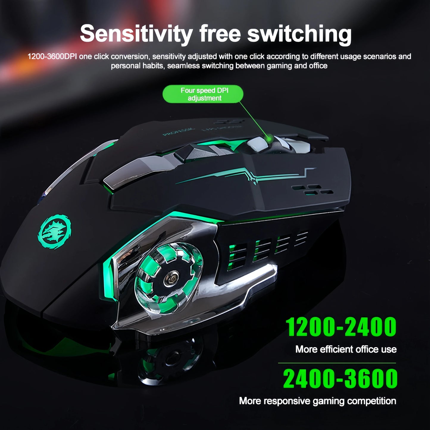 Mysz KEBIDUMEI Dual-Mode Bluetooth 5.2 2.4G, bezprzewodowa mysz gamingowa RGB, ładowalna cicha mysz 3600 DPI do laptopa