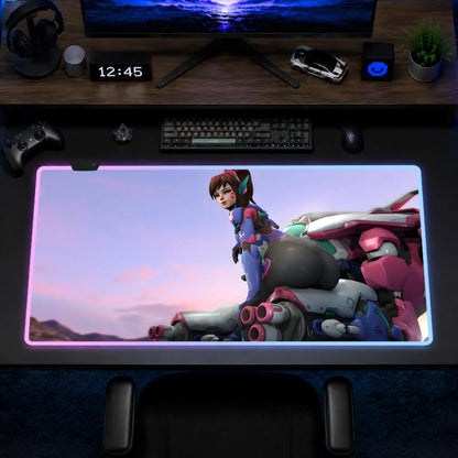 Tapete de Rato Gaming Overwatch Hips Anime XXL RGB, Tapete de Secretária LED Retroiluminado em Borracha