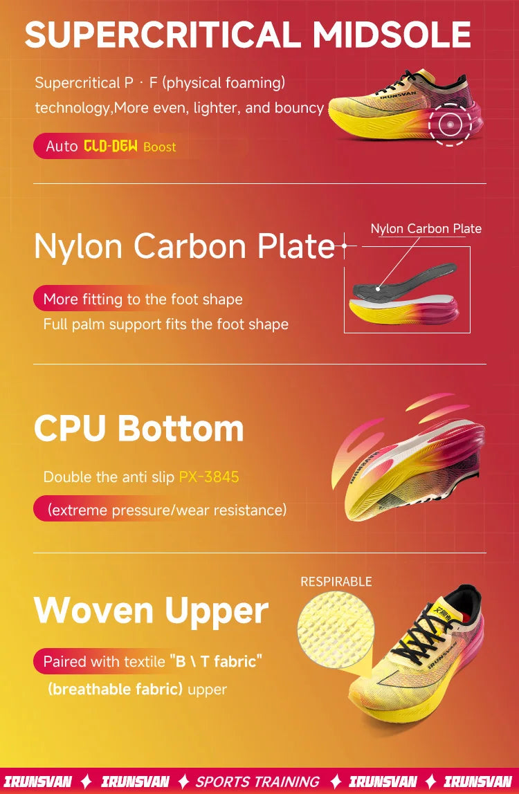 IRUNSVAN Nylon Carbon Plate Professional Marathon Running Shoes for Men Lightweight Cushioning Training Outdoor Sneakers for Women