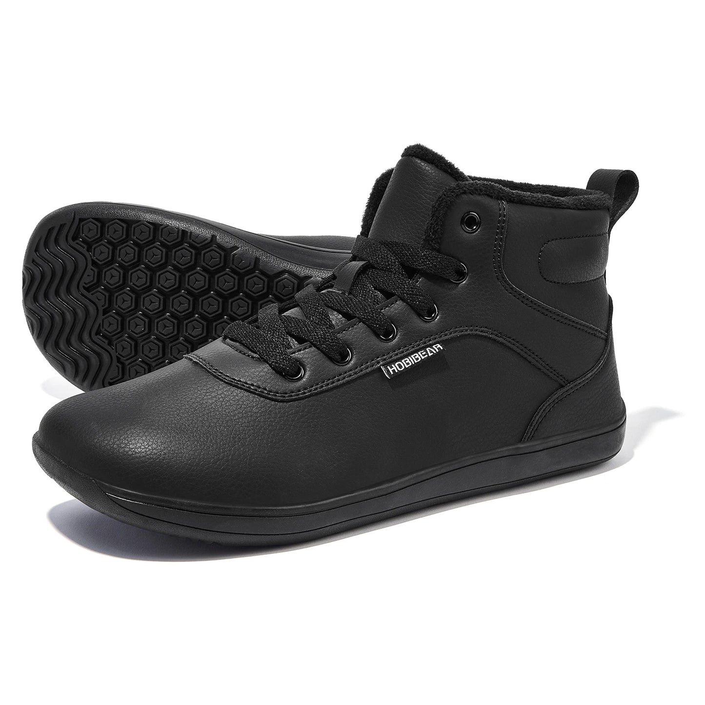HOBIBEAR Unisex Winter Barefoot Shoes Womens Men Wide Toe Box Faux Fur Lined Ankle Sneakers Artificial Leather Lace Up Shoes