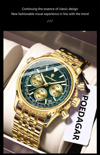 POEDAGAR Trendy Man Watch Chronograph Date Waterproof Luminous Men's Watches Stainless Steel Quartz Sports Luxury Man Wristwatch