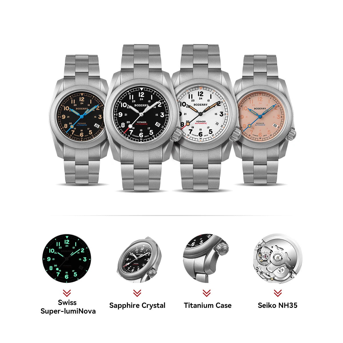 Boderry VOYAGER Field Watches Bronze Case Automatic For Seiko NH35 Watch 100M Waterproof Clock Military Vintage Wristwatch Mens