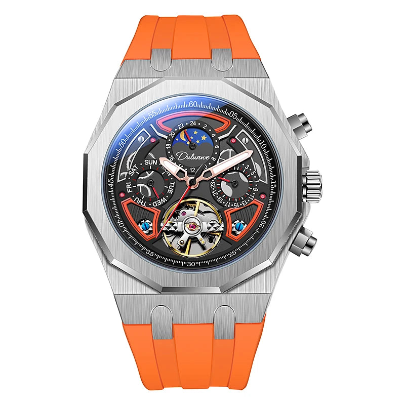 Top Brand Sport Watches with Tourbillon Stainless Steel Rubber Strap Multifunction Dial Automatic Watches Reloj Hombre New