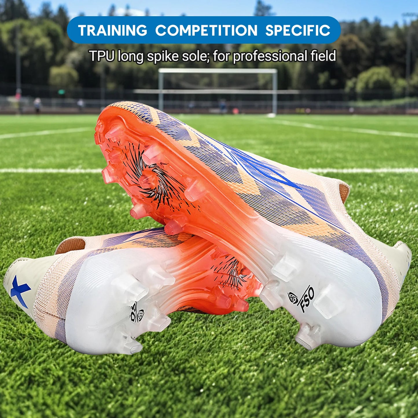 Anti-slip AG/FG Soccer Boots，TPU Shock Absorption Sole，Durable PU Fabric Upper，Teenager Boys Girls Professional Field Sneakers