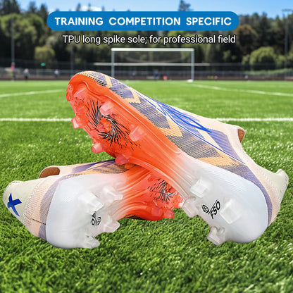 Anti-slip AG/FG Soccer Boots，TPU Shock Absorption Sole，Durable PU Fabric Upper，Teenager Boys Girls Professional Field Sneakers