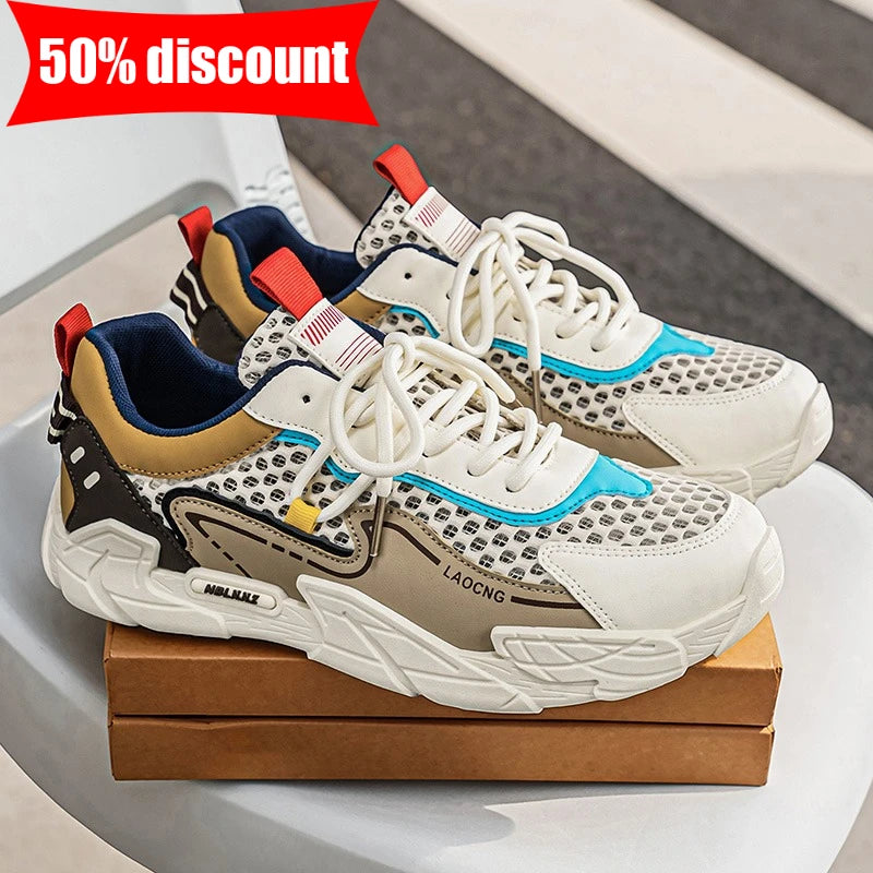 Scarpe sportive da uomo estive in rete, casual e alla moda, con lacci, scarpe da passeggio, nuove, per giovani, comode per gli spostamenti quotidiani, versatili, sneakers