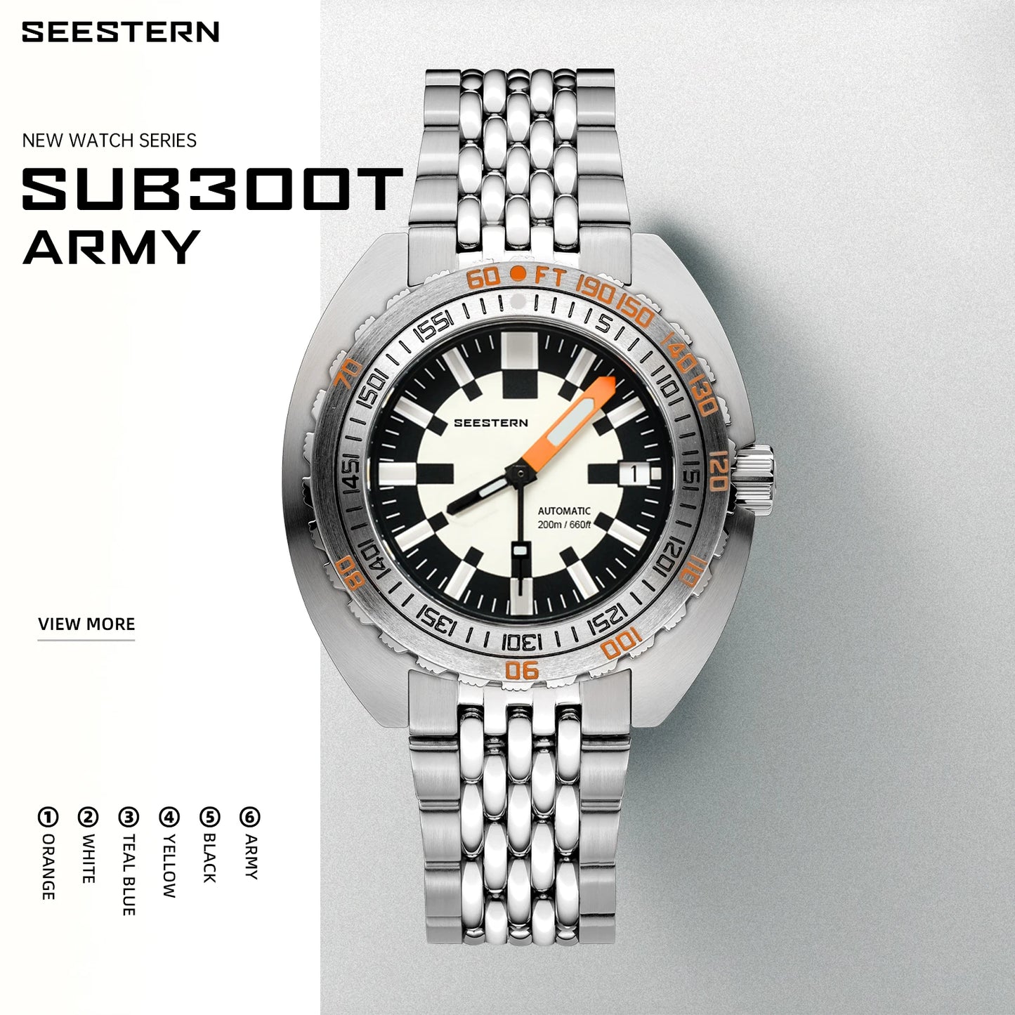 SEESTERN Men Diving Watch Automatic Luminous Date Waterproof Turn Bracelet Wristwatches Retro SUB300T Mechanical Sapphire Glass