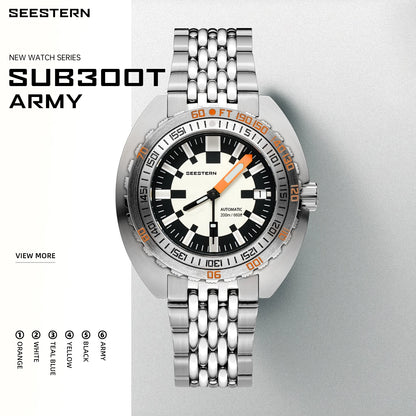 SEESTERN Men Diving Watch Automatic Luminous Date Waterproof Turn Bracelet Wristwatches Retro SUB300T Mechanical Sapphire Glass