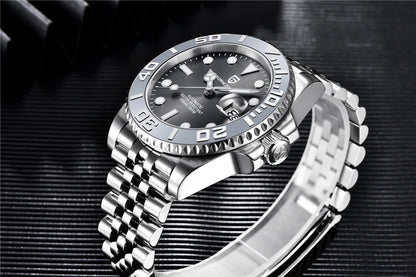 PAGANI DESIGN Automatic Watch Rose Gold Diver Watch 100M Waterproof Luxury Sport Wristwatch Black Rubber Strap Relogio Masculino