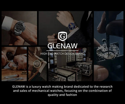 GLENAW New Rotating Earth Mechanical Watch Men Space astronaut dial Night Light Waterproof Stainless Steel Strap Automatic Watch