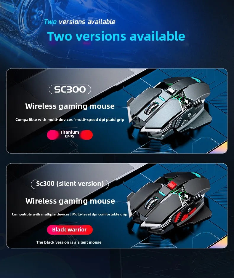 Novo Rato Gaming Sem Fios SC300 2025 2.4G RGB 3200dpi Recarregável, Mecânico Silencioso, para E-sports, Computador de Secretária e Portátil