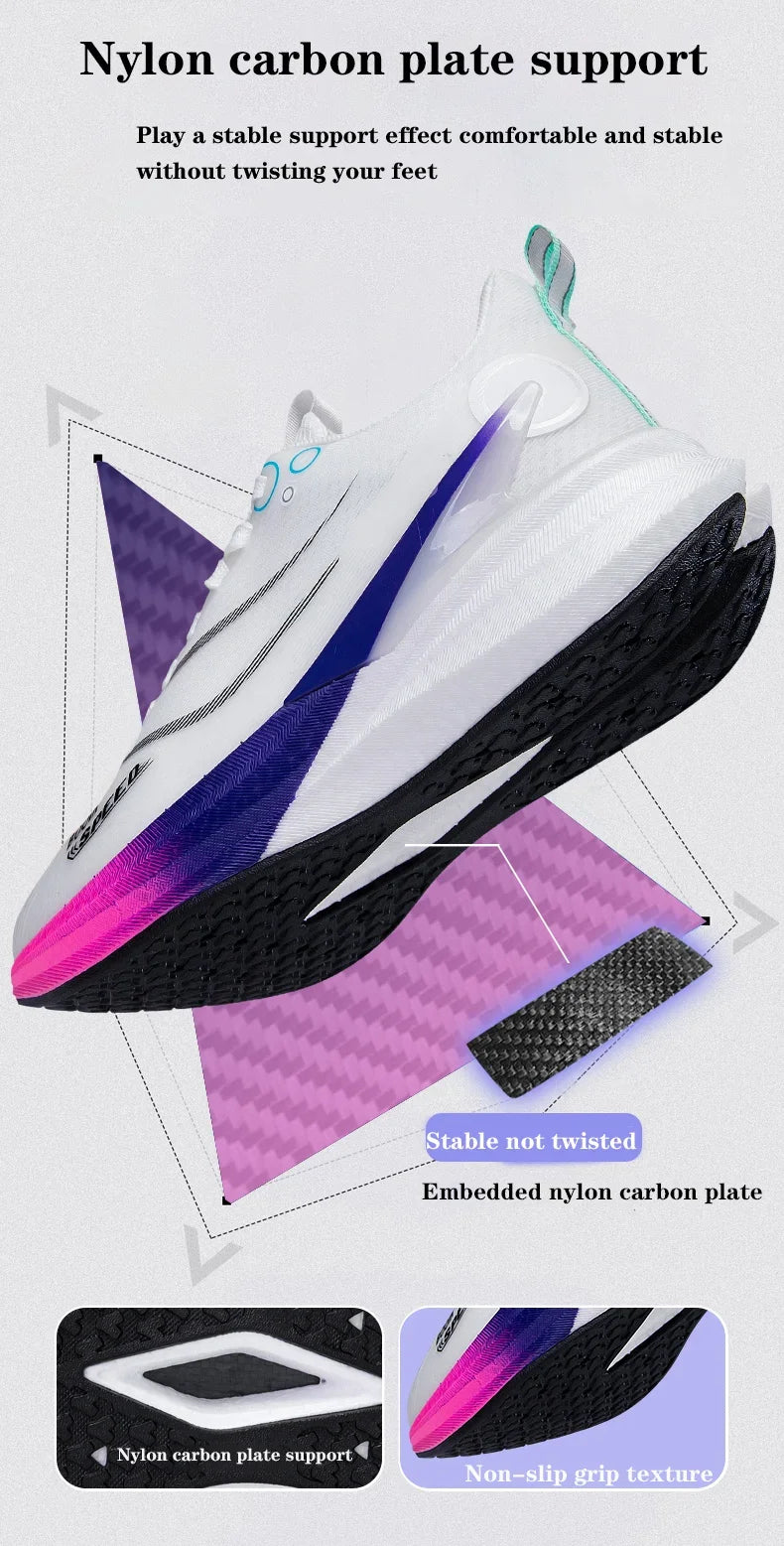 Men Carbon Board Running Shoes Marathon Long-Distance Running Sports Shoes Support Stable Casual Women Breathable Running Shoes